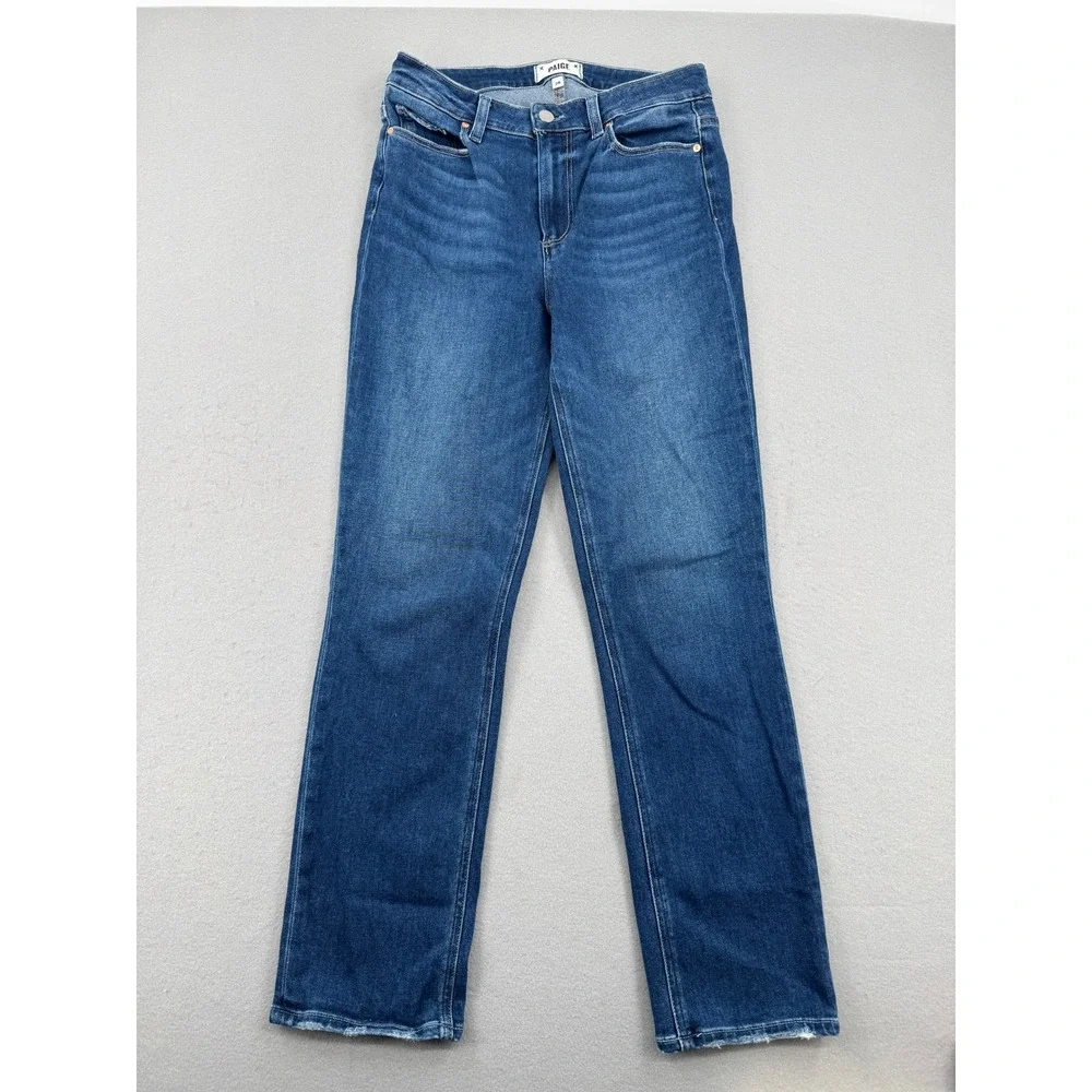 Paige Cindy High Rise Straight Leg Jeans Womens 28 (29x28) Blue Stretch Denim